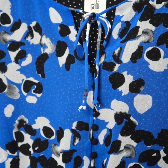 Cabi‎ Womens Sleeveless Dress Size Medium Blue Black Floral Polka Dot Layered - Picture 9 of 11